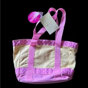 Y2K NOS Quacker Factory Yellow Pink Polka Dot Easter Spring Tote Bag Easter Tote